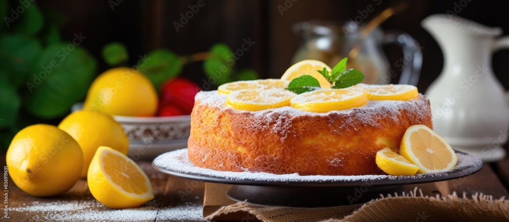 Poster Start your day with a scrumptious lemon cake for a delightful midday treat, with a visually enticing copy space image.