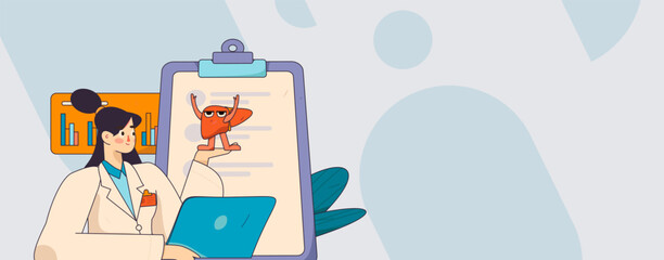 National Liver Protection Day Medical Characters Flat Vector Concept Operation Hand Drawn Illustration
