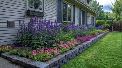 Naklejka premium Plant peonies, lavender, and sweet peas in your front yard or apartment, and prepare a gorgeous flower bed.. Generative AI.