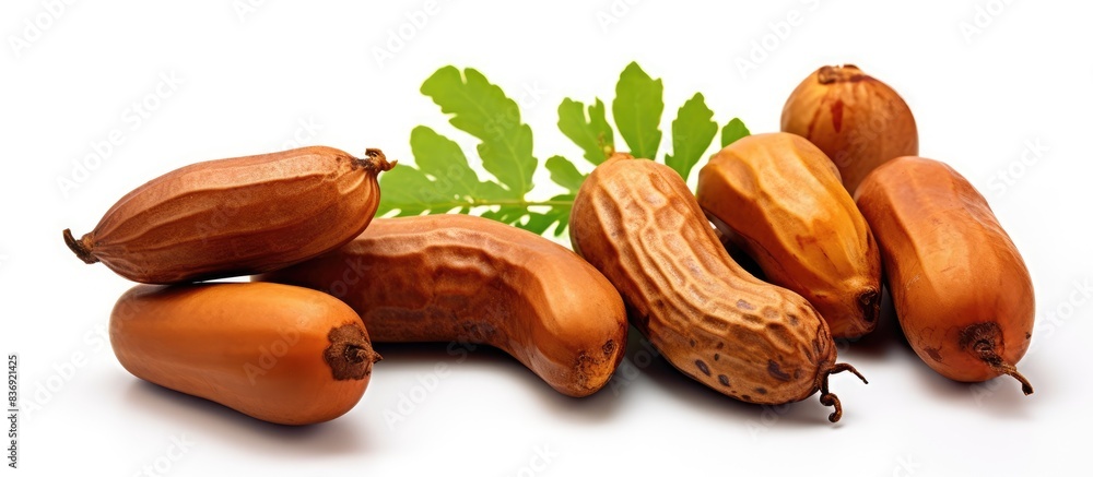 Poster manila tamarind fruit on white background with copy space image.