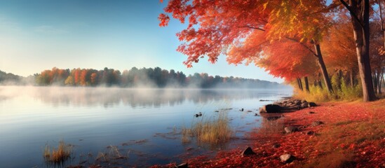 A picturesque autumn morning in Framingham, Massachusetts, with a stunning view perfect for use as a copy space image.