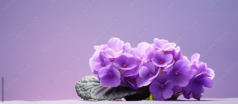 Poster close up image of an african violet with copy space for text.