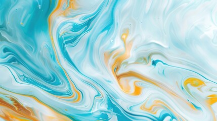 Swirl of Blue, Yellow, and White Liquid Paint on Isolated Background