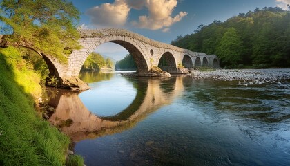 Fototapeta premium Stone Serenity: A Picturesque River Bridge