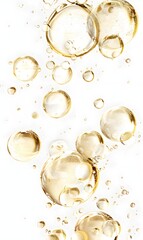 pink spheres of oil floating in the air, oil bubblesagainst a white background