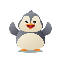 Little penguin character with a happy smile. Cute cartoon penguin