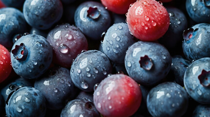 Close up of blueberries with water drops