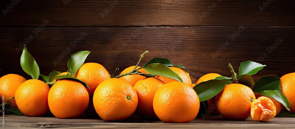 Aufkleber fresh tangerines on a wooden backdrop with copy space image.