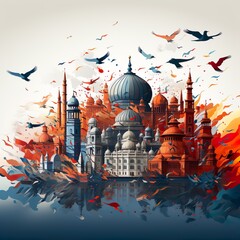 illustration of mosque in the background