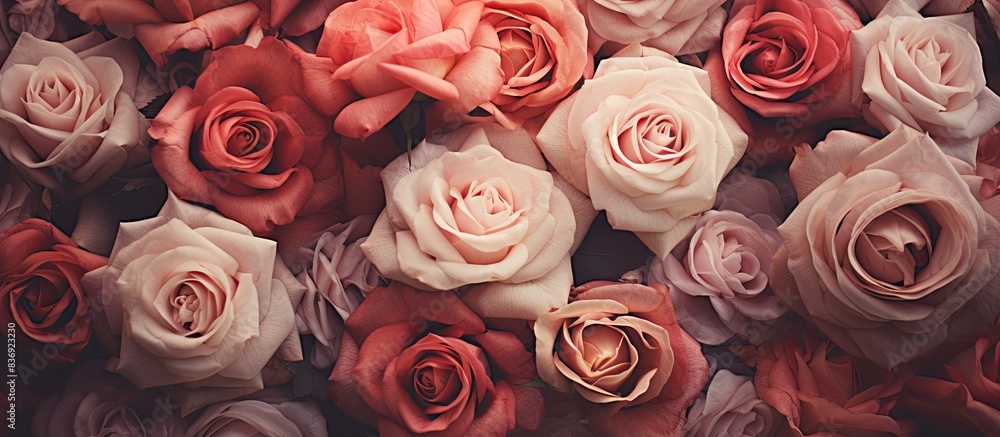 Poster vintage-style artificial roses creating a beautiful background, perfect for a copy space image.