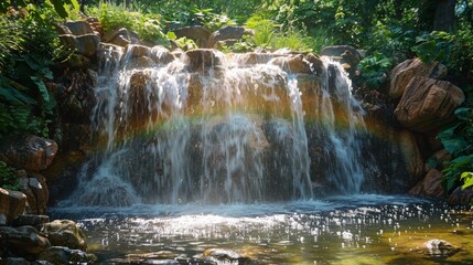 Enchanting Summer Waterfall Oasis: Mystical Fairy Homes and Rainbow Magic