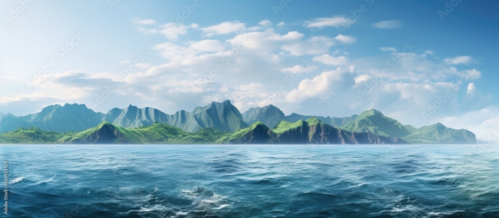 Poster Scenic view of mountains and ocean with copy space image.