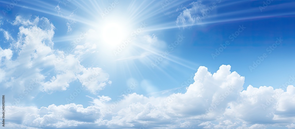 Poster sunny blue sky and sun creating an idyllic scenery with a copy space image.