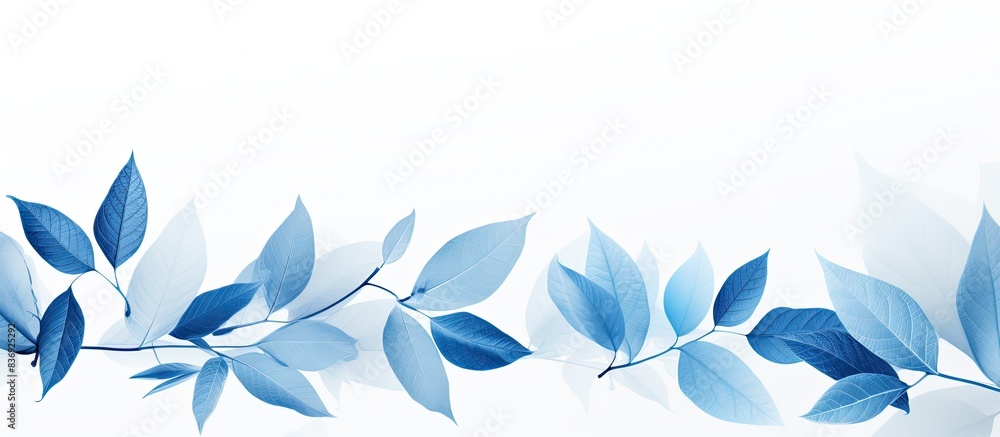 Poster blue leaves in natural color against a white backdrop with copy space image.