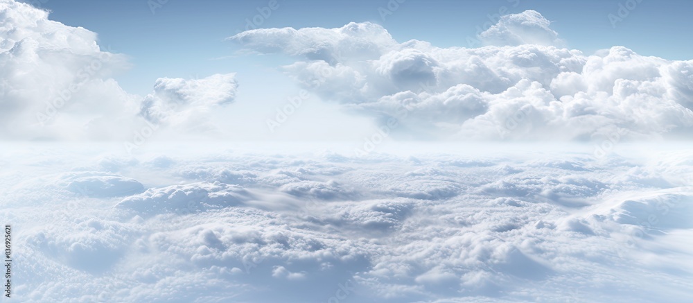Poster clouds drift across a serene sky with a map of the world in a white artistic style, providing a tran