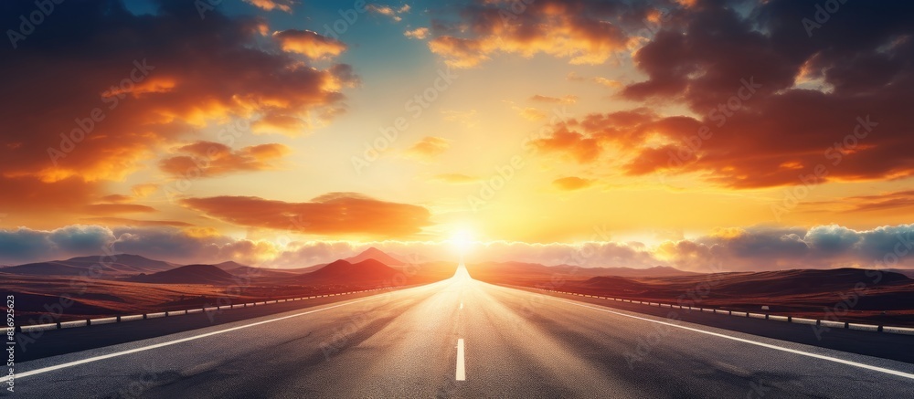 Poster Sunset Highway with a breathtaking view and room for a copy space image.