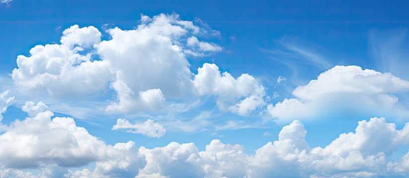 Daytime blue sky with fluffy white clouds, perfect as a background with copy space image.