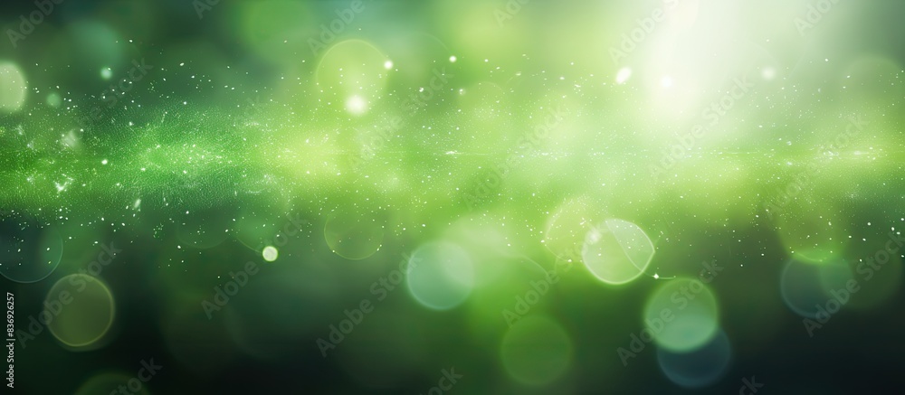 Poster Abstract natural green lights with sun rays creating a bokeh effect in the background of the copy space image.