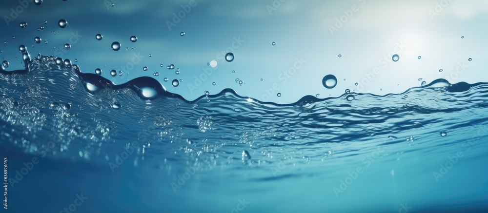 Poster close-up view of a serene water surface with bubbles and splashes creating a trendy abstract nature 