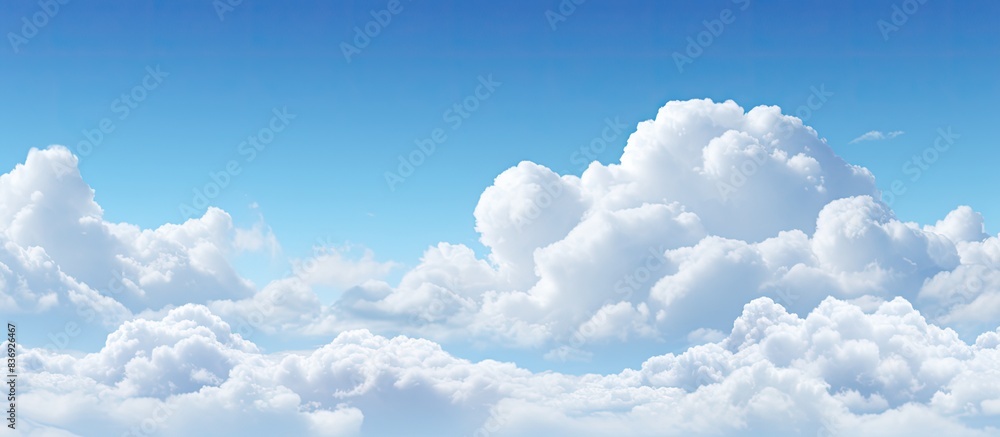 Poster fluffy white clouds dotting the clear blue sky offer a serene view for a copy space image.