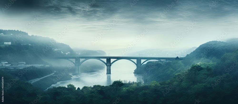 Poster Scenic view overlooking a bridge with copy space image.