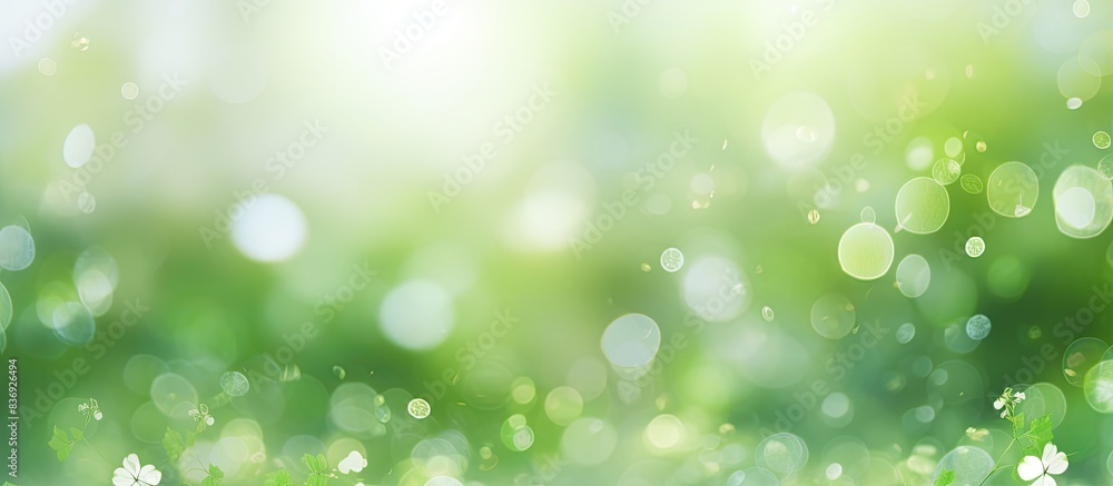 Poster Abstract light background with a mixture of bright green and white blurring bokeh and copy space image.