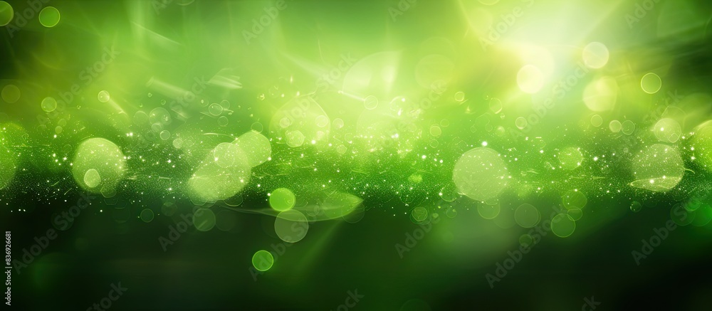 Poster Abstract natural green lights with sun rays creating a bokeh effect in the background of the copy space image.