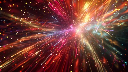 Fototapeta premium Abstract composition of colorful light trails from fireworks exploding in the night sky, creating a dazzling display.