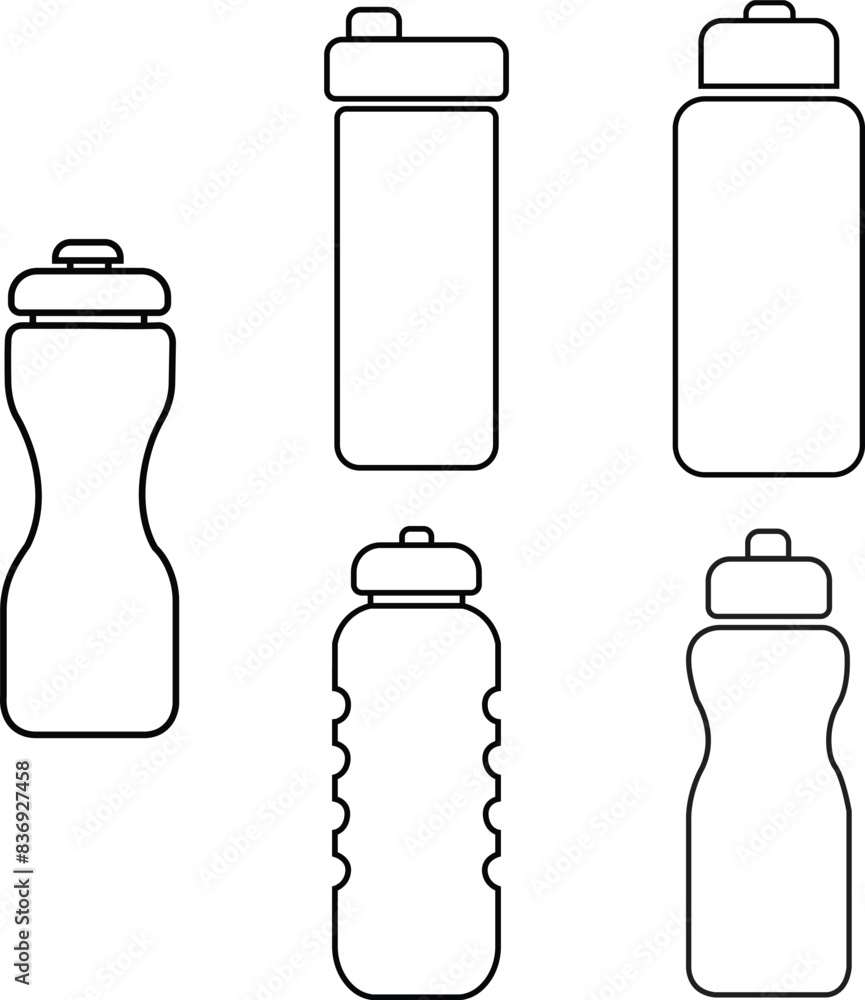 Aufkleber set of black plastic bottles for water icons in linear styles with editable stock can be used for su
