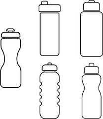 Set of black Plastic bottles for water icons in linear styles with editable stock can be used for Summer and Holidays. Vectors collection for web and advertising isolated on transparent background.