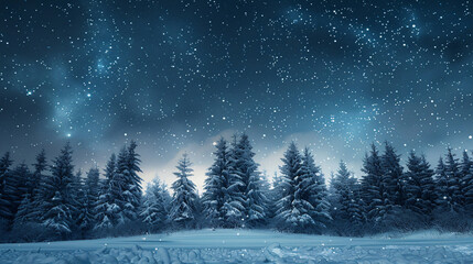 Fototapeta premium Night sky filled with stars above a dense European forest in winter