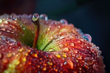 Macro shot of fresh morning dew on the fiery petals of a blooming flower