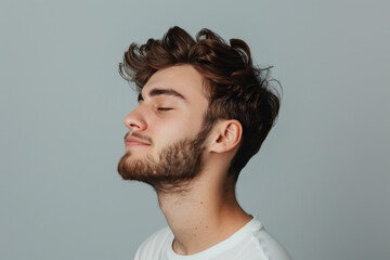 Fototapeta premium A close up of a man with beard and closed eyes looking to a side