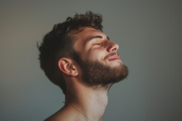 Fototapeta premium A close up of a man with beard and closed eyes looking to a side