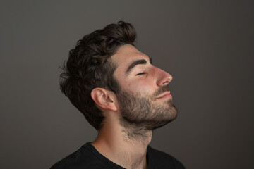 Fototapeta premium A close up of a man with beard and closed eyes looking to a side