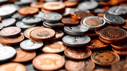 Collectibles A pile of coins or stamps being collected