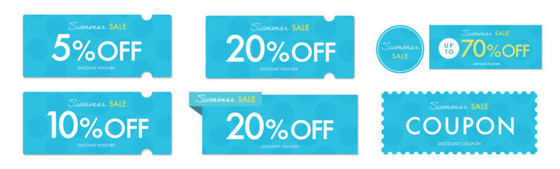 夏のセールに使える青い水玉模様のクーポンベクターアイコンセット