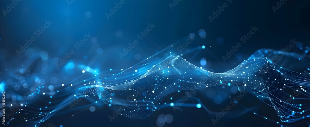 Poster Abstract blue background with digital technology and connection lines, depicting data science or artificial intelligence in the style of a vector illustration for banner design
