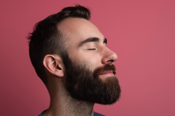 Fototapeta premium A close up of a man with beard and closed eyes looking to a side
