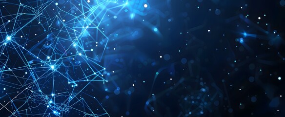 Obraz premium Abstract blue background with digital technology and connection lines, depicting data science or artificial intelligence in the style of a vector illustration for banner design 
