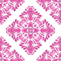Abstract pink and white medallion tile seamless ornamental pattern.