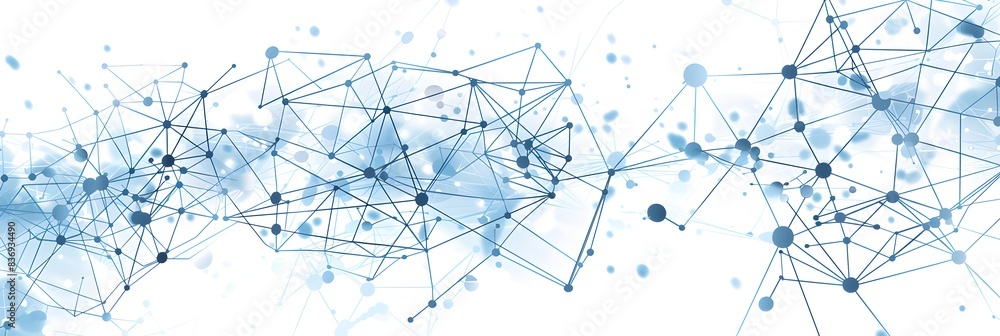 Poster blue and white vector background with dots connected by lines in the shape of an abstract network pa