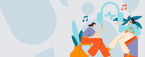 Music characters scene flat vector concept operation illustration
