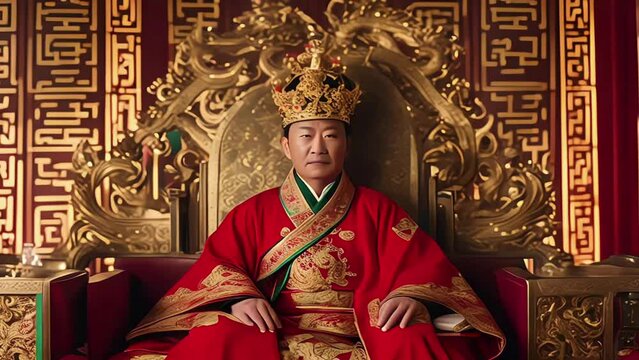 a king wearing a gold majestic crown sitting on a throne, ai generative