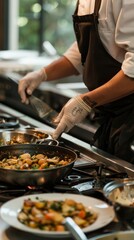 Gourmet kitchen setup with a chef preparing a bean cassoulet generated by AI