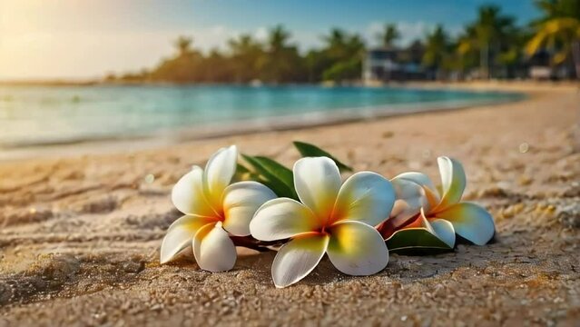frangipani flowers on the beach