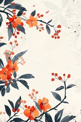 Ikebana, border, background wallpaper, blank in the middle, minimalism, negative space, used for postcard template