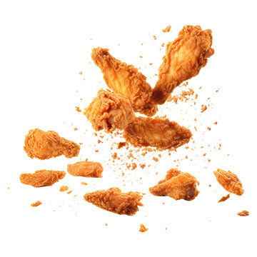 flaying Fried chicken wings isolated on transparent background Remove, Clipping Path