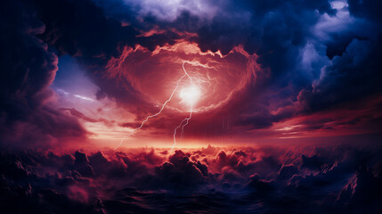 Lightning with  clouds and a tornado, the concept of climate change