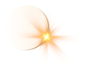 Yellow bright star and shimmering glare, transparent sunlight special lens flare light effect. Solar flare. Sun flash. Png.
